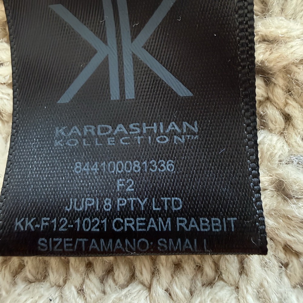 Kardashian Kollection Faux Fur Vest S Cream Knit Back Rabbit Style Open Front - Picture 7 of 11